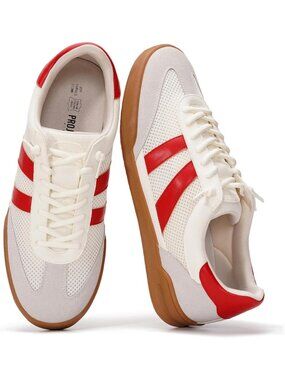 Men's Red Leather Casual Memory Foam Insole Non Slip Trendy Stylish Sneakers